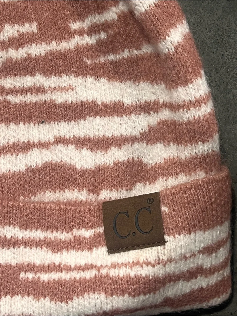 C.C Kids/adult Rose and White Striped Pom Pom Beanie. So Soft!